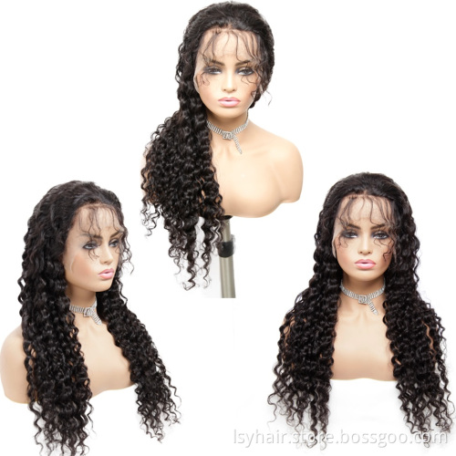 Lsy Indian Deep Wave Swiss Lace Frontal Wig 10-24 Inch Glueless Lace Front Wigs Natural Black Alimice Wigs For Black Women